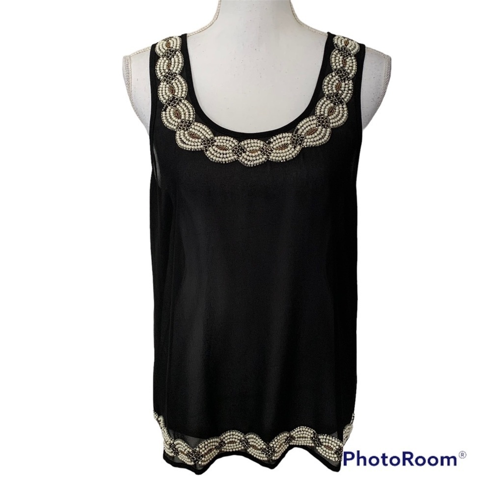 Philosophy Black Sheer Sleeveless Beaded Embellished Top Blouse Size Small